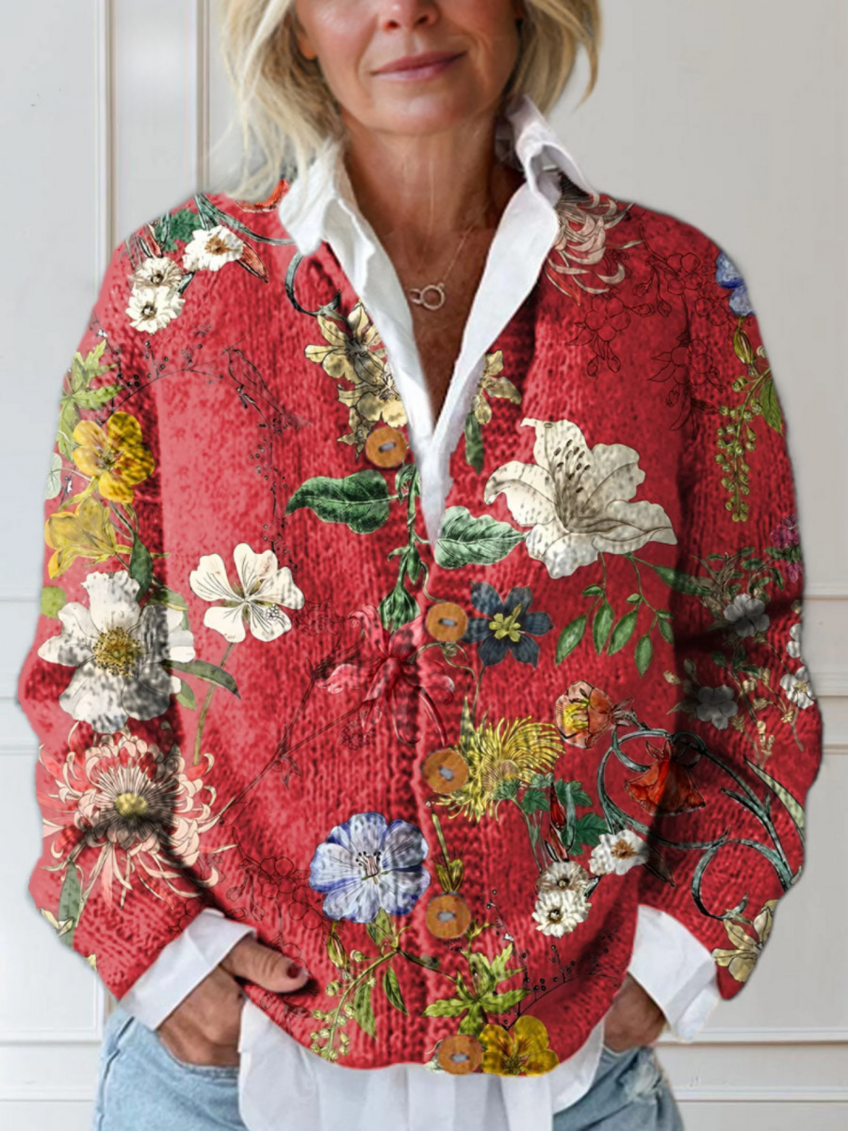 Linda | Vintage Bloemen Kunstprint Knoop Vest