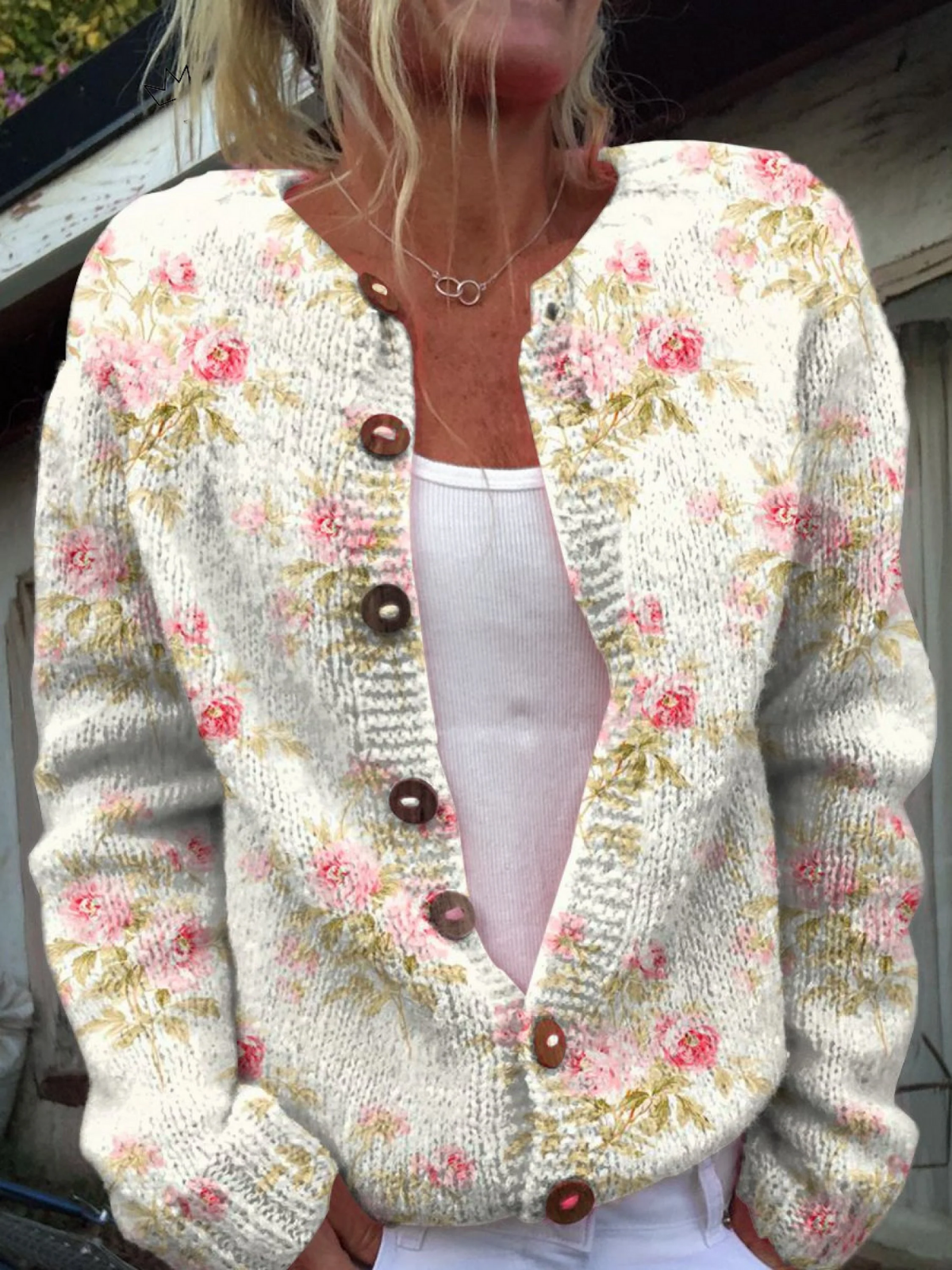 Brigitte | Bloemen & Bladeren Print Knoop Vest