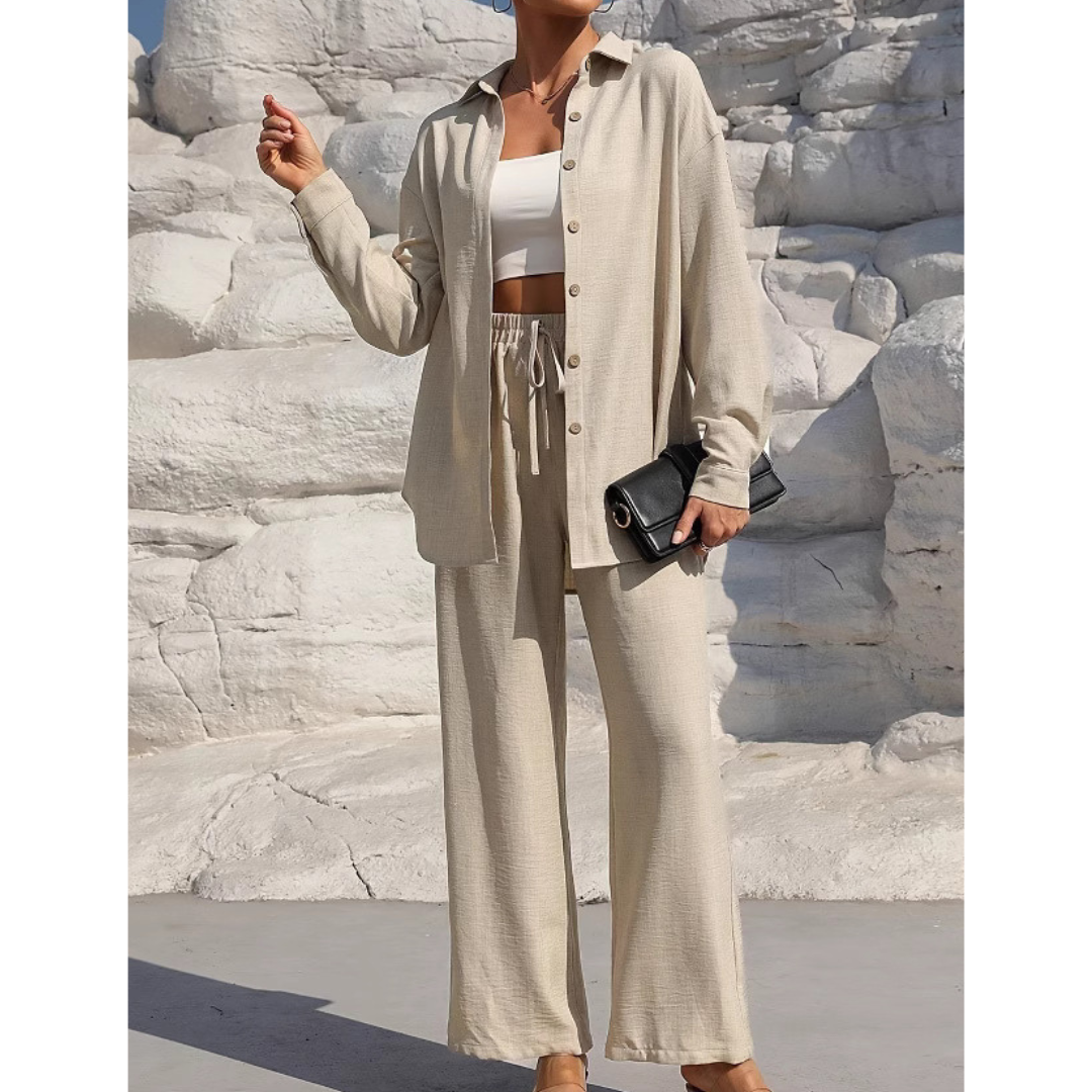 VANORA™ – Comfortabele Blouse met Lange Mouwen en Broek Co-ord Set