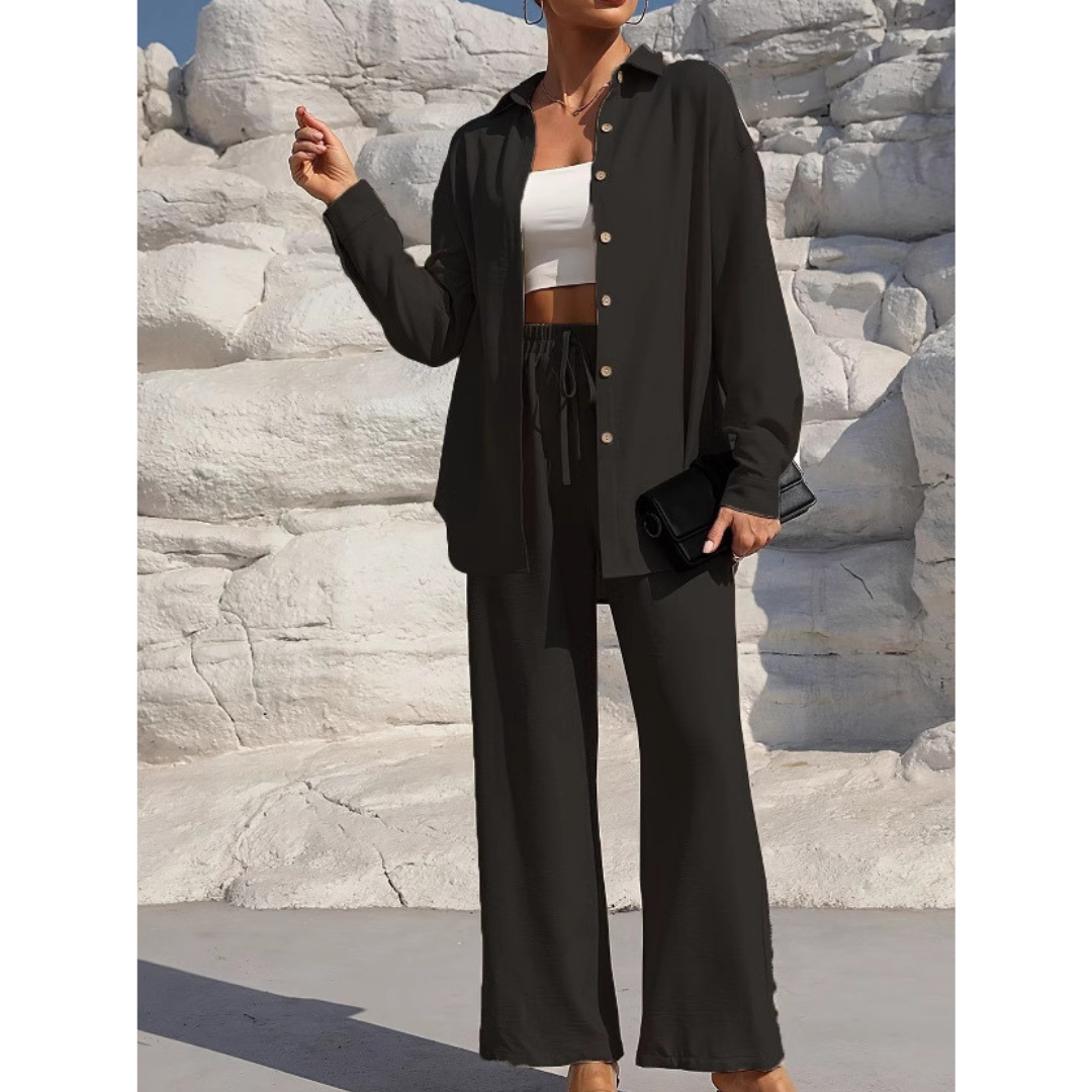 VANORA™ – Comfortabele Blouse met Lange Mouwen en Broek Co-ord Set