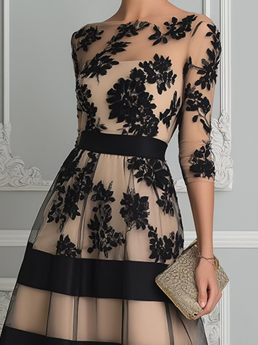 Elise™ | Elegante Zwarte Midi Jurk met Kant