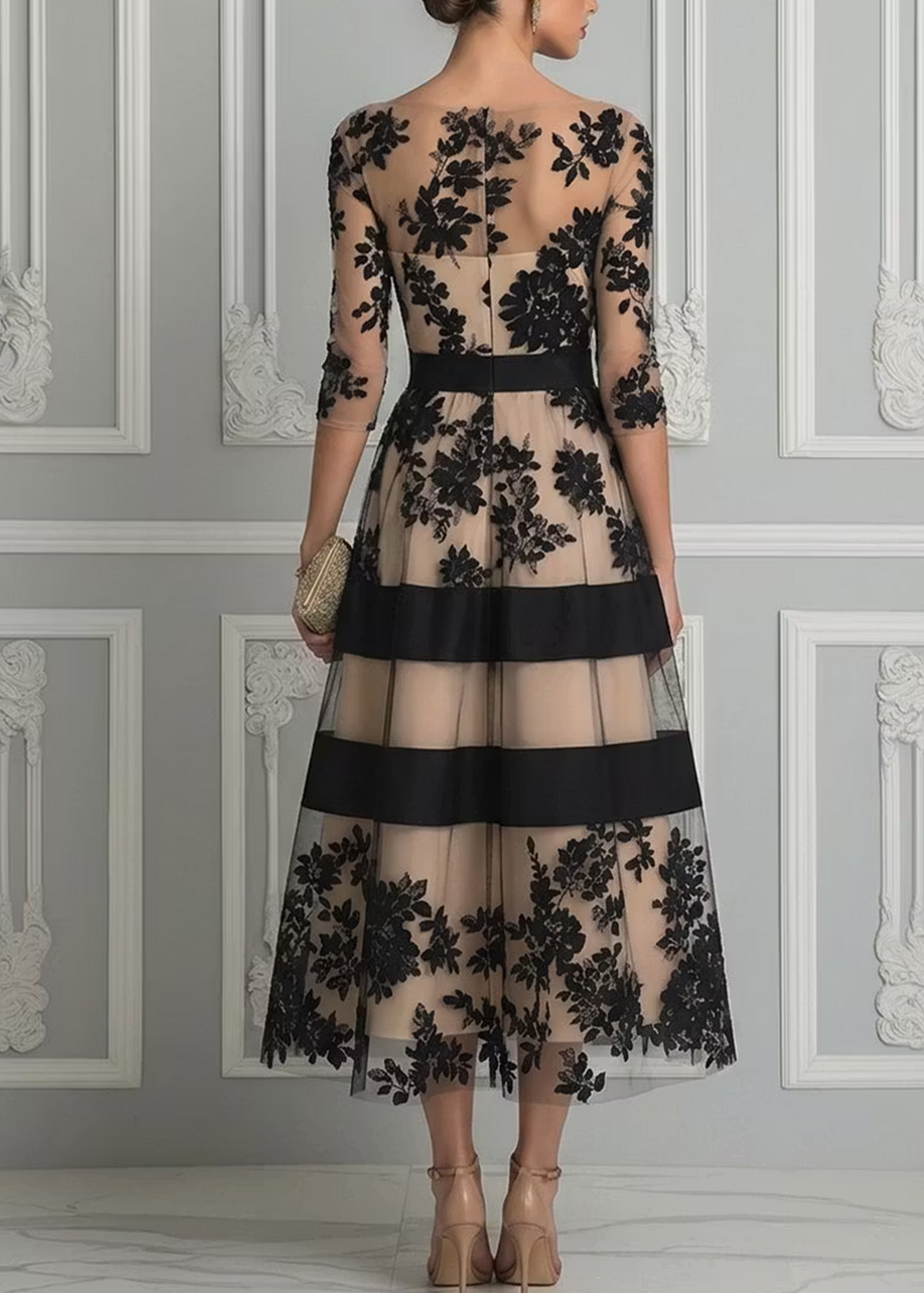 Elise™ | Elegante Zwarte Midi Jurk met Kant