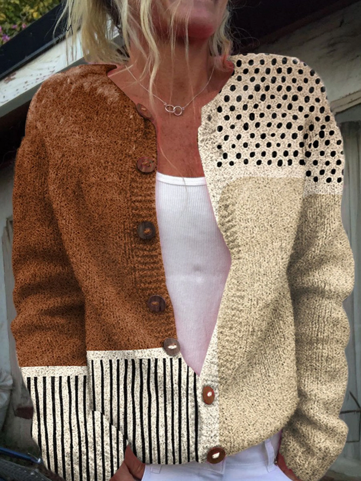 Sandra | Minimalistisch Abstract Polkadot Print Knoop Vest
