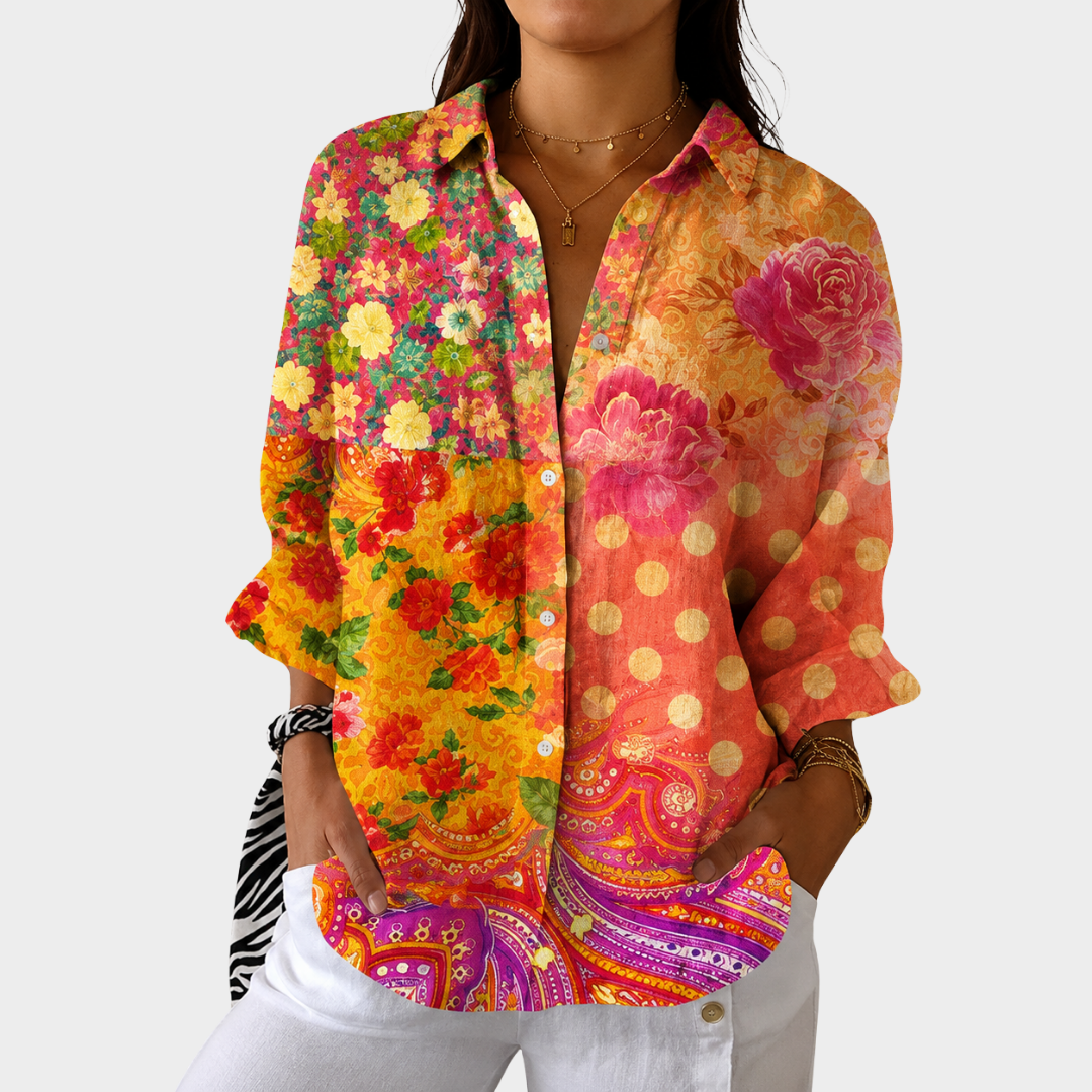 Elise | Luchtige Kleurrijke Bedrukte Blouse
