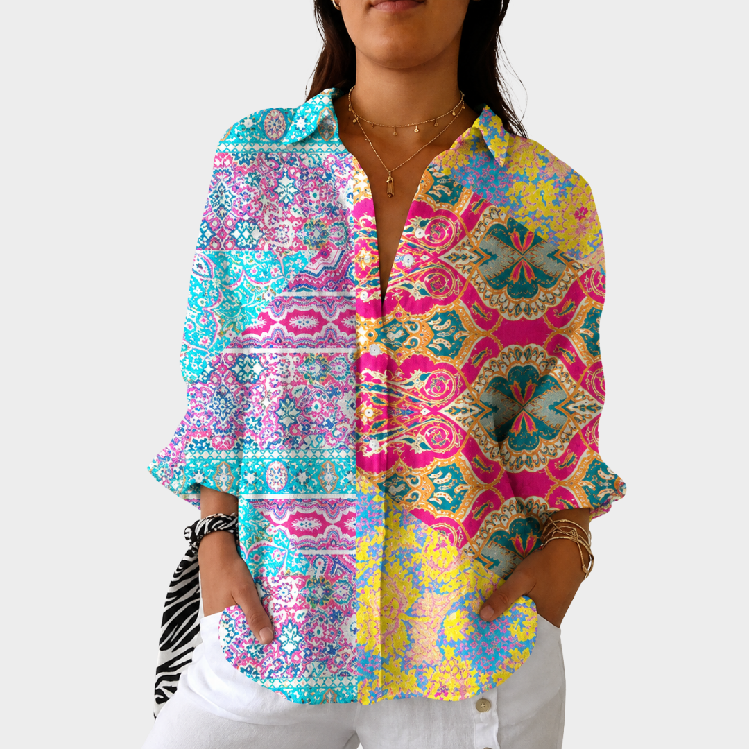Claudia | Luchtige Kleurrijke Bedrukte Blouse