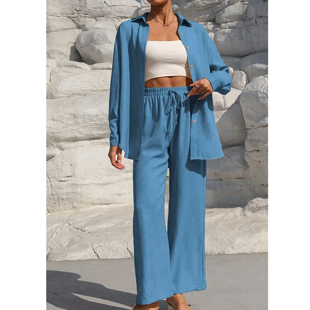 VANORA™ – Comfortabele Blouse met Lange Mouwen en Broek Co-ord Set