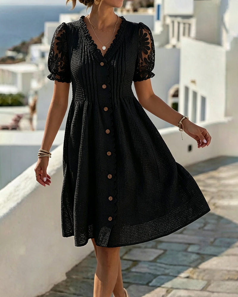 Deneke™ | Elegante Midi Jurk met Kanten Mouwen