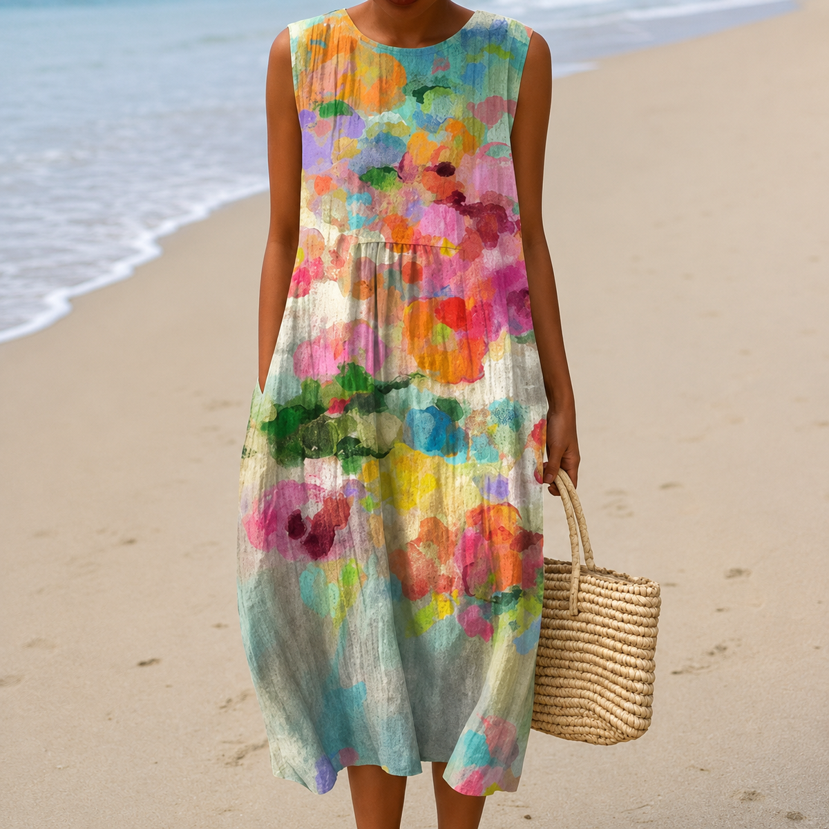 Livia™ | Luchtige Buikcamouflerende Bloemen Midi Jurk