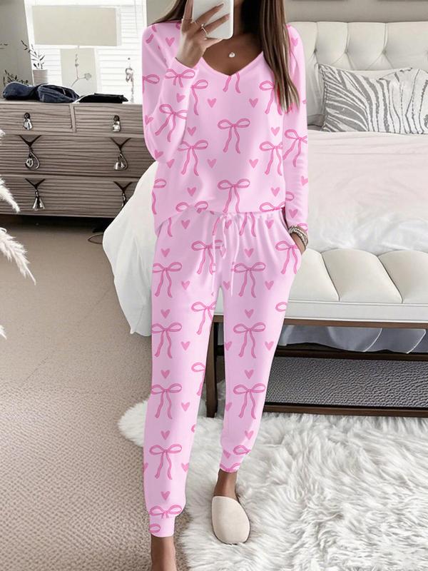 HALLIE™ - Strikprint V-Hals Lange Mouwen Top & Tailleband Broek Set