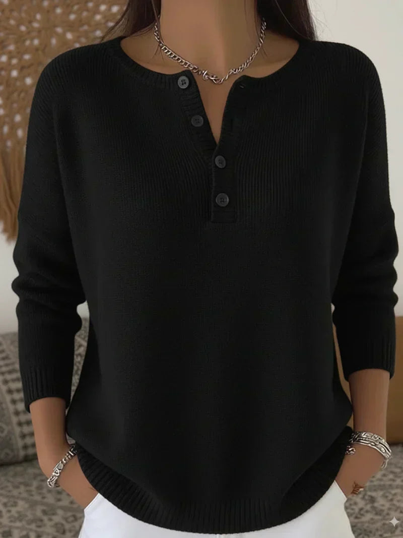 Helena™ | Henley Knop-Up Gebreide Trui
