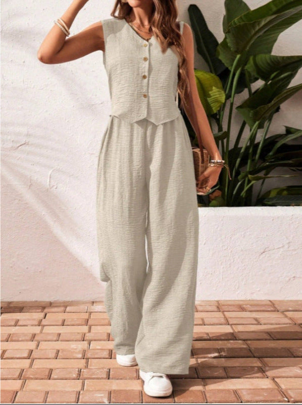 CHARISSA™ – Elegante Mouwloze V-Hals Top en Broek Set