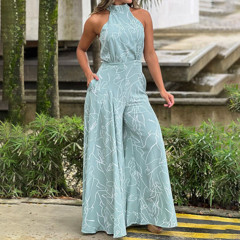 QIANA™ - Elegante Brede Pijpen Halsband Mouwloze Zomer Jumpsuit