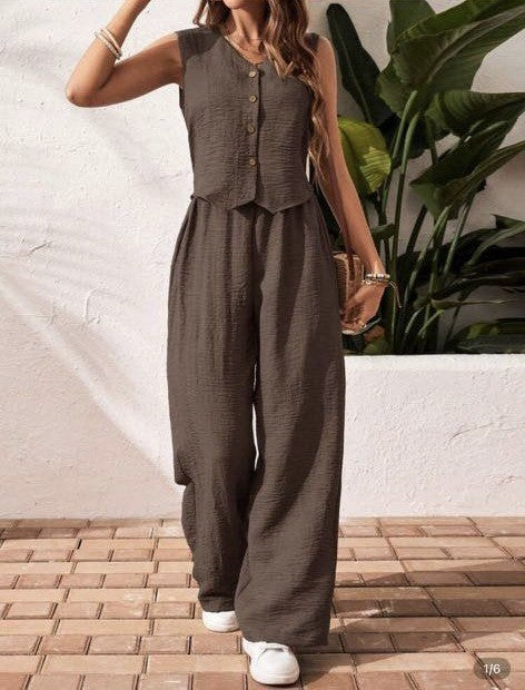 CHARISSA™ – Elegante Mouwloze V-Hals Top en Broek Set