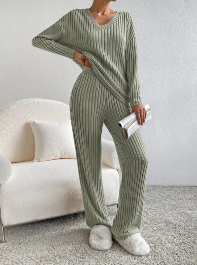 ELMER™ - Casual Lange Mouwen V-Hals Top en Broek Set