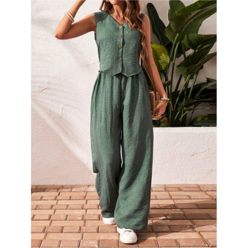 CHARISSA™ – Elegante Mouwloze V-Hals Top en Broek Set
