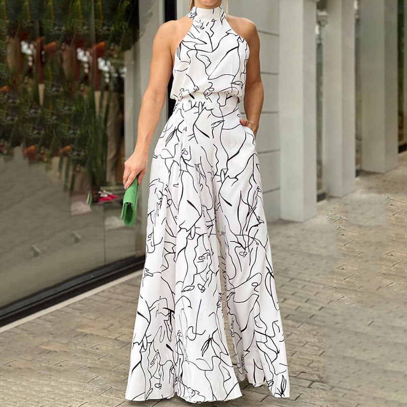 QIANA™ - Elegante Brede Pijpen Halsband Mouwloze Zomer Jumpsuit