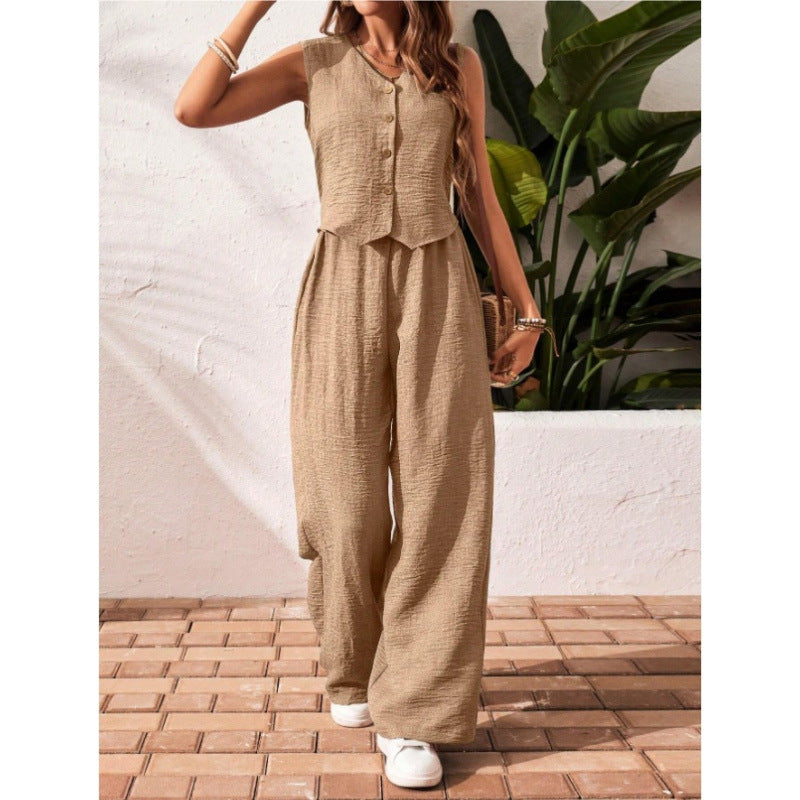 CHARISSA™ – Elegante Mouwloze V-Hals Top en Broek Set