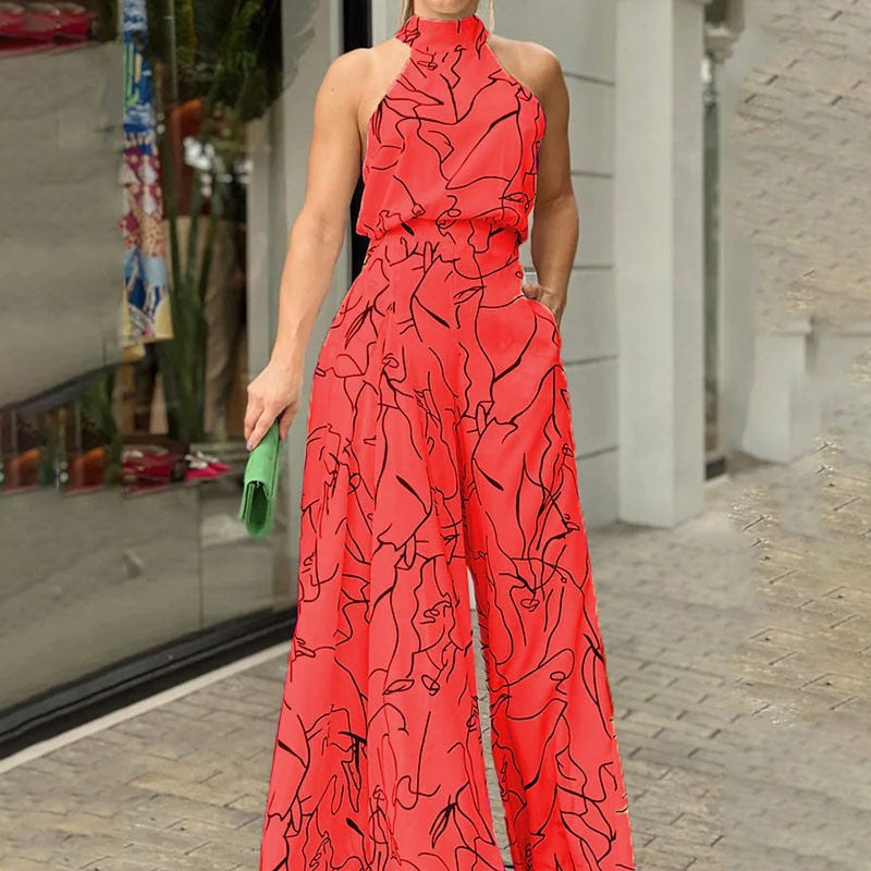 QIANA™ - Elegante Brede Pijpen Halsband Mouwloze Zomer Jumpsuit