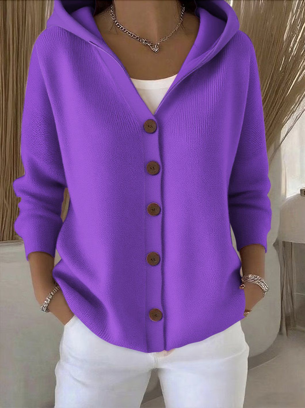 Darienne™ | Gebreide Cardigan met Kap en Knopen