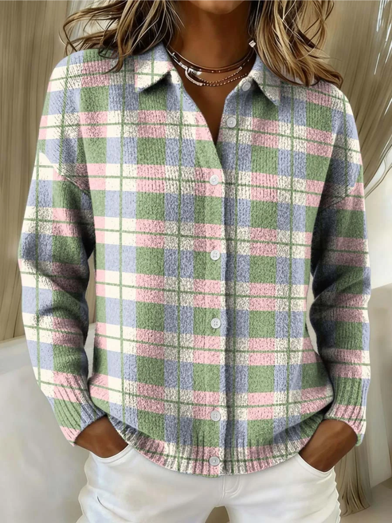 Simone | Pastel Geruit Knoop Vest
