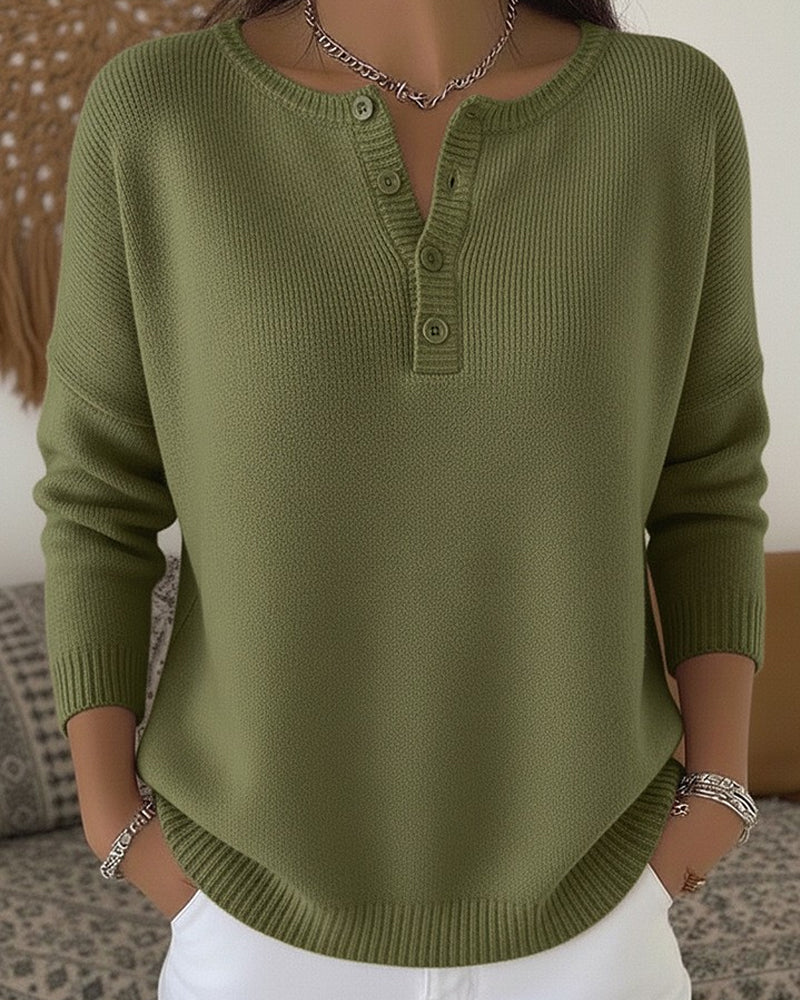 Helena™ | Henley Knop-Up Gebreide Trui
