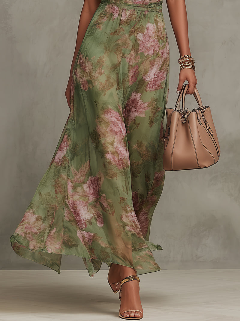Livia - Elegante Bloemen Maxi Halter Jurk