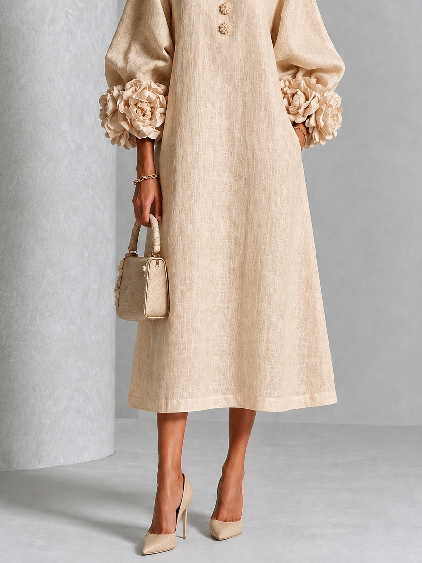 Eveline™ | Elegante Midi Jurk met Bloemdetails
