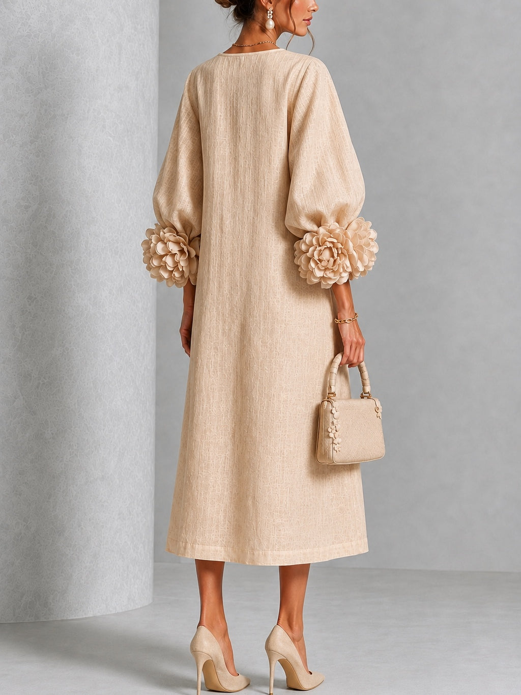 Eveline™ | Elegante Midi Jurk met Bloemdetails