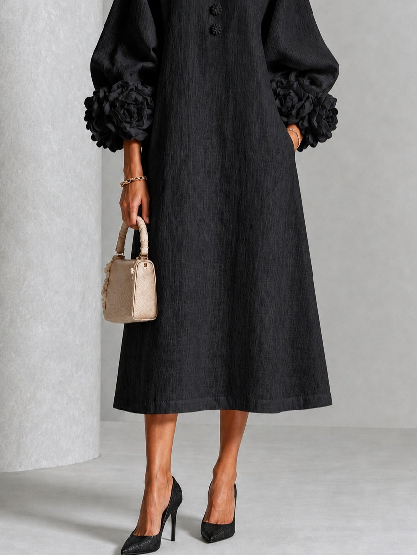 Eveline™ | Elegante Midi Jurk met Bloemdetails