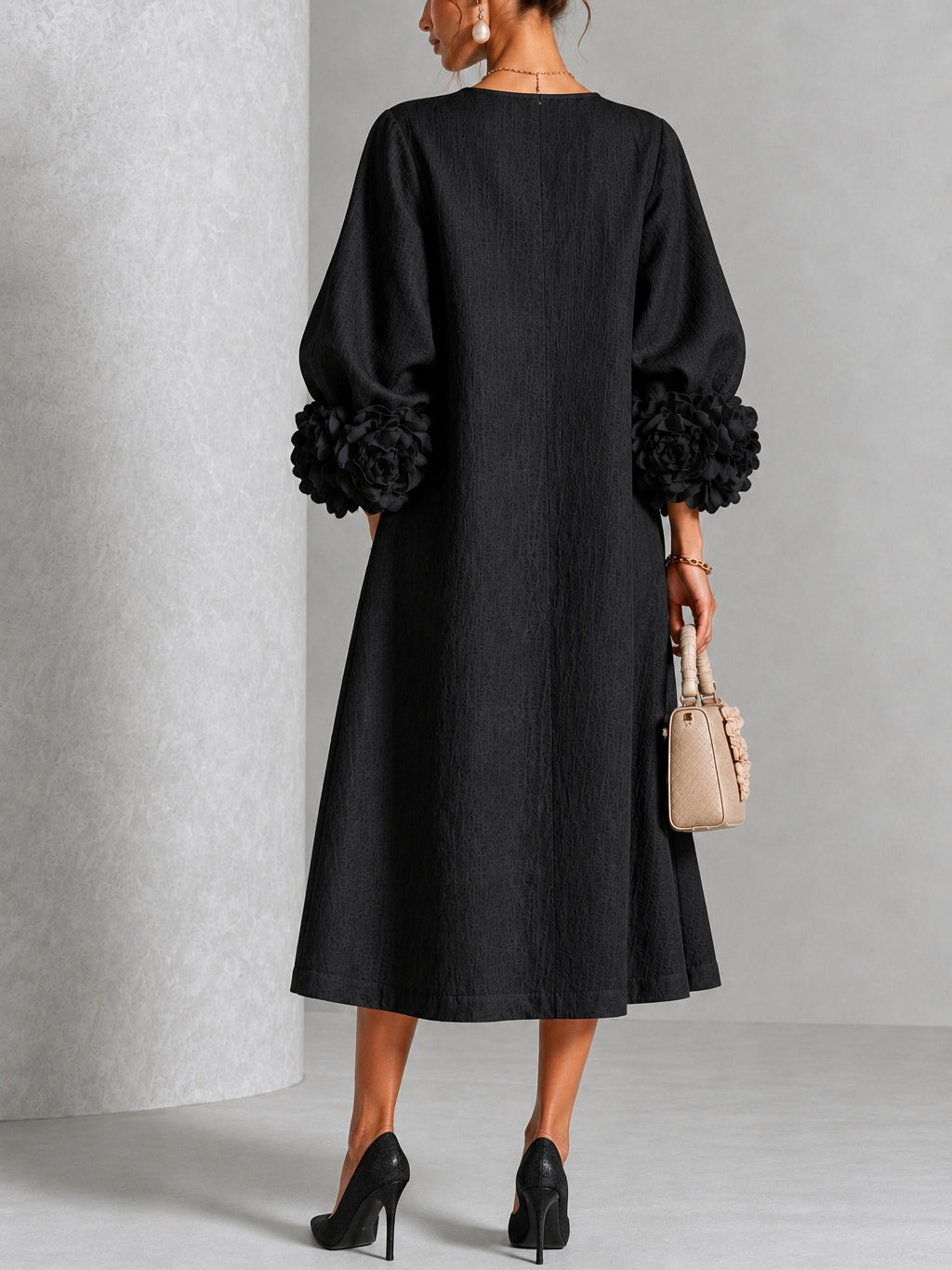 Eveline™ | Elegante Midi Jurk met Bloemdetails