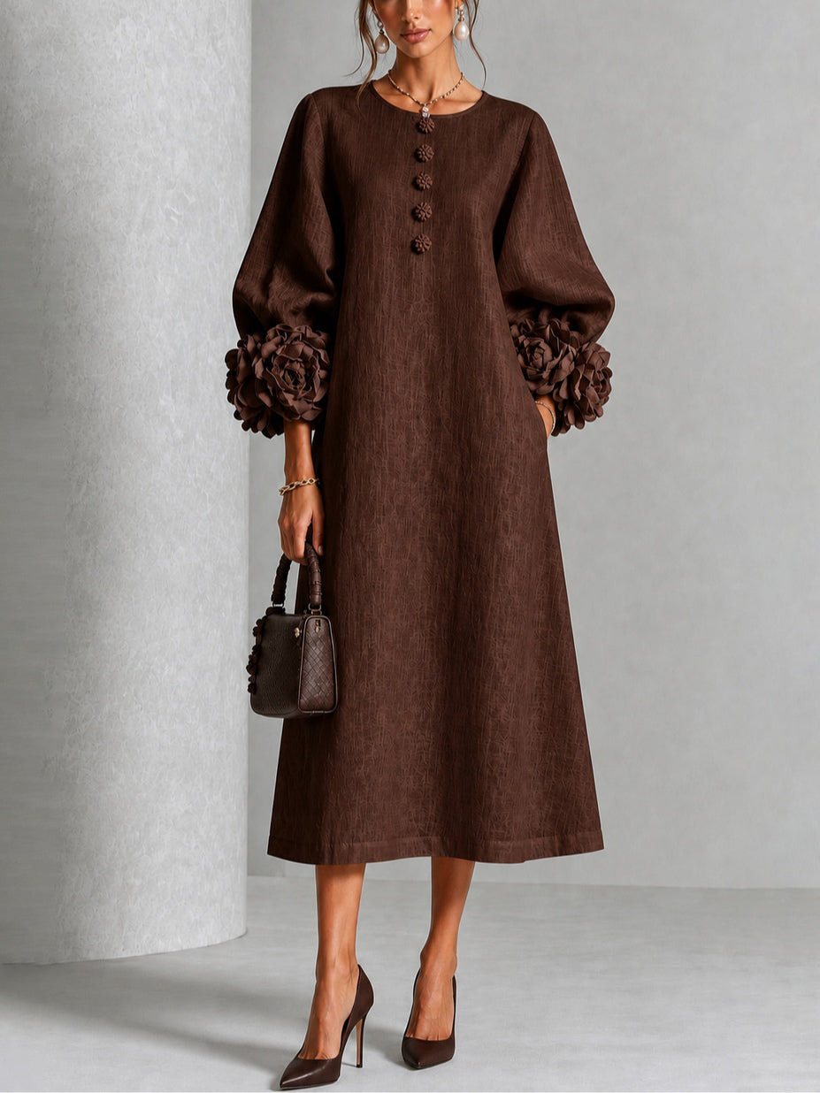 Eveline™ | Elegante Midi Jurk met Bloemdetails