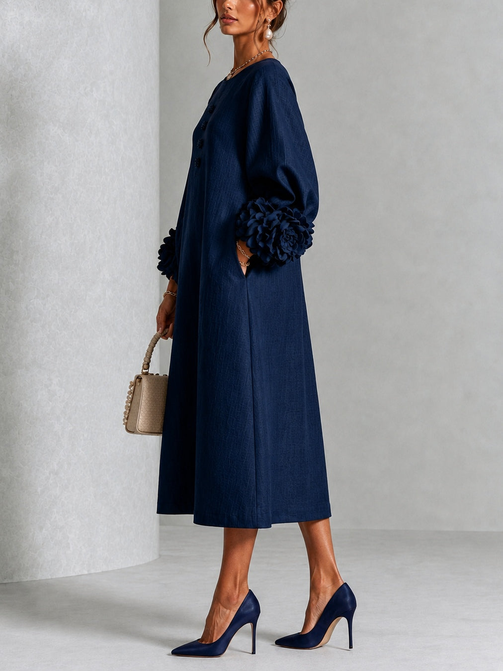 Eveline™ | Elegante Midi Jurk met Bloemdetails