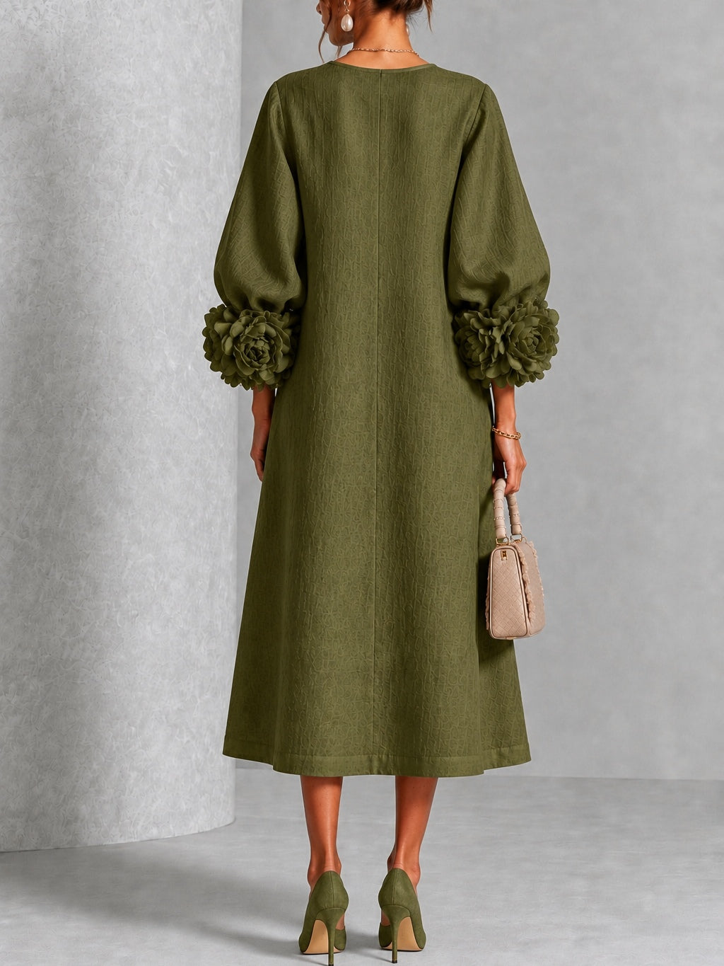 Eveline™ | Elegante Midi Jurk met Bloemdetails