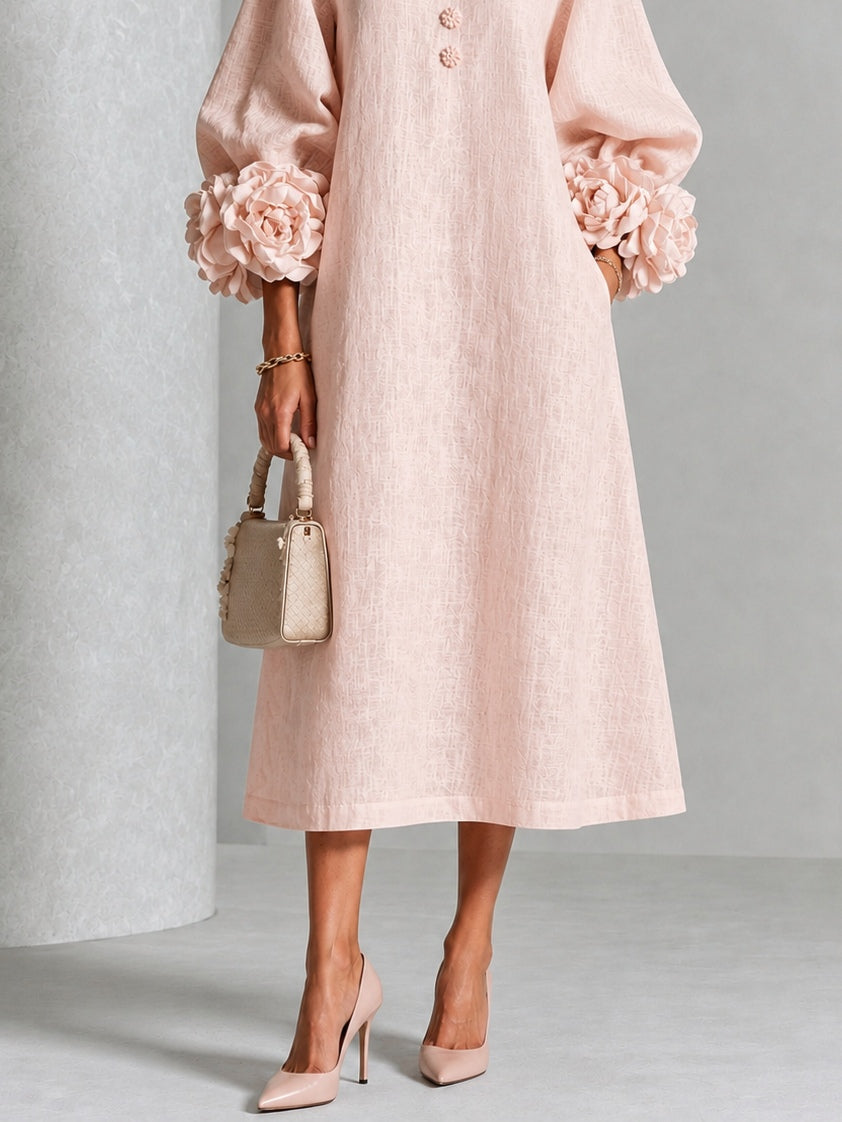 Eveline™ | Elegante Midi Jurk met Bloemdetails