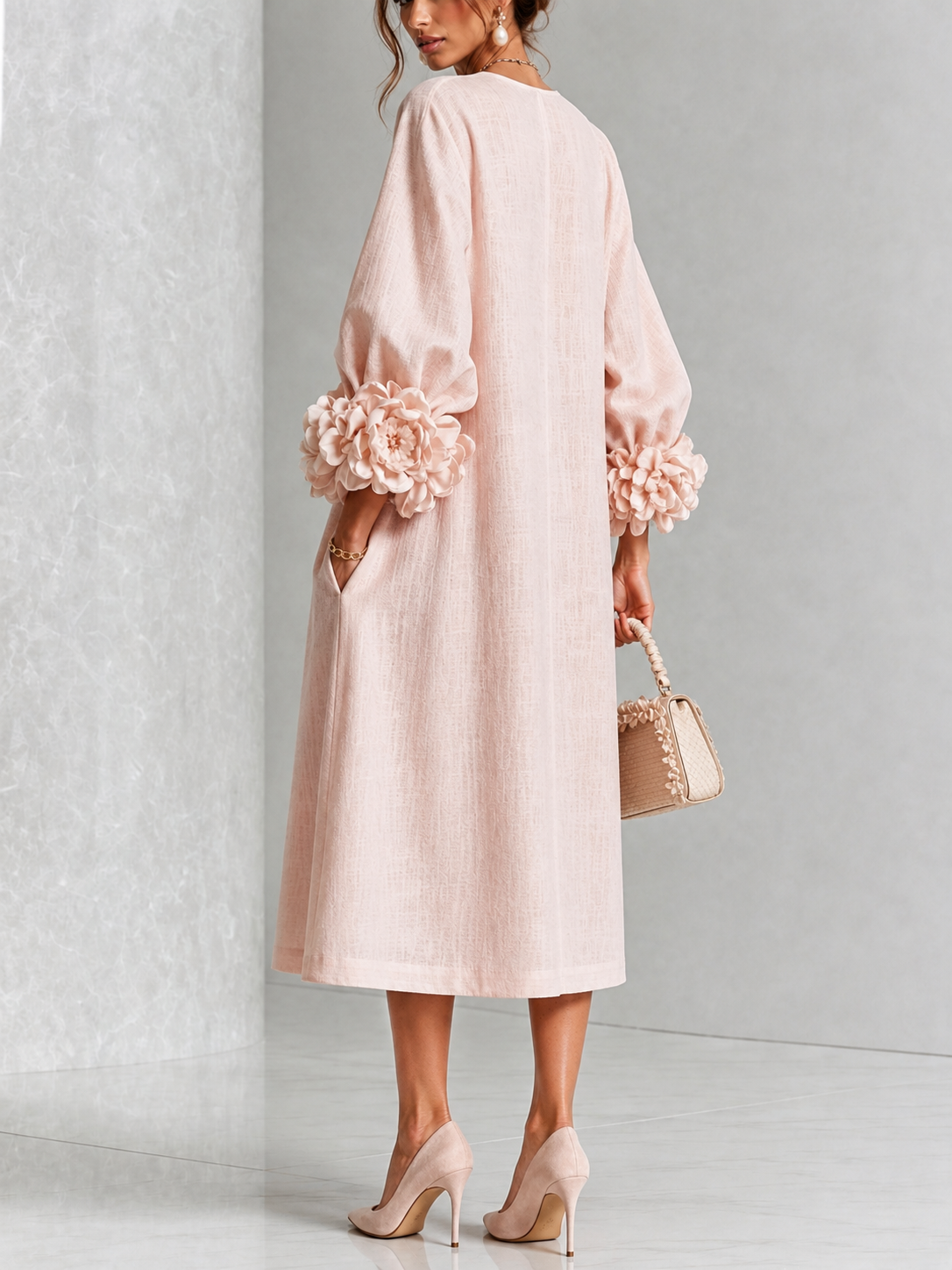 Eveline™ | Elegante Midi Jurk met Bloemdetails