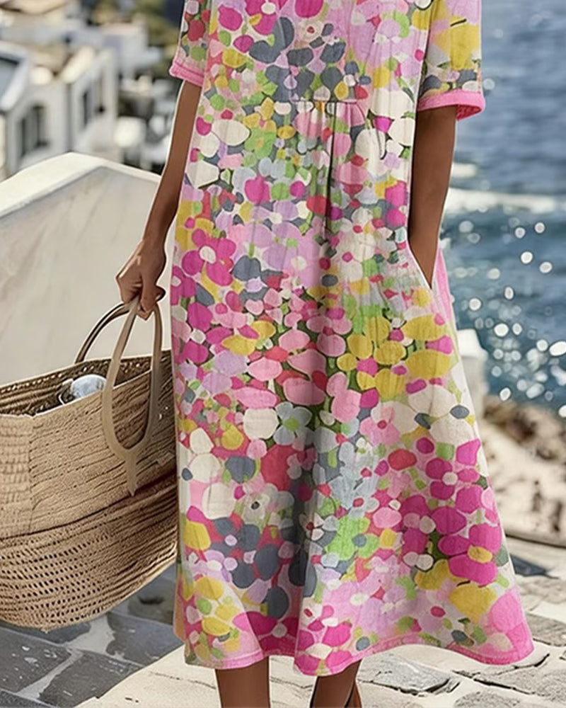 ALENA™ - ELEGANTE ZOMERLIJKE MIDI-JURK MET BLOEMENPATROON