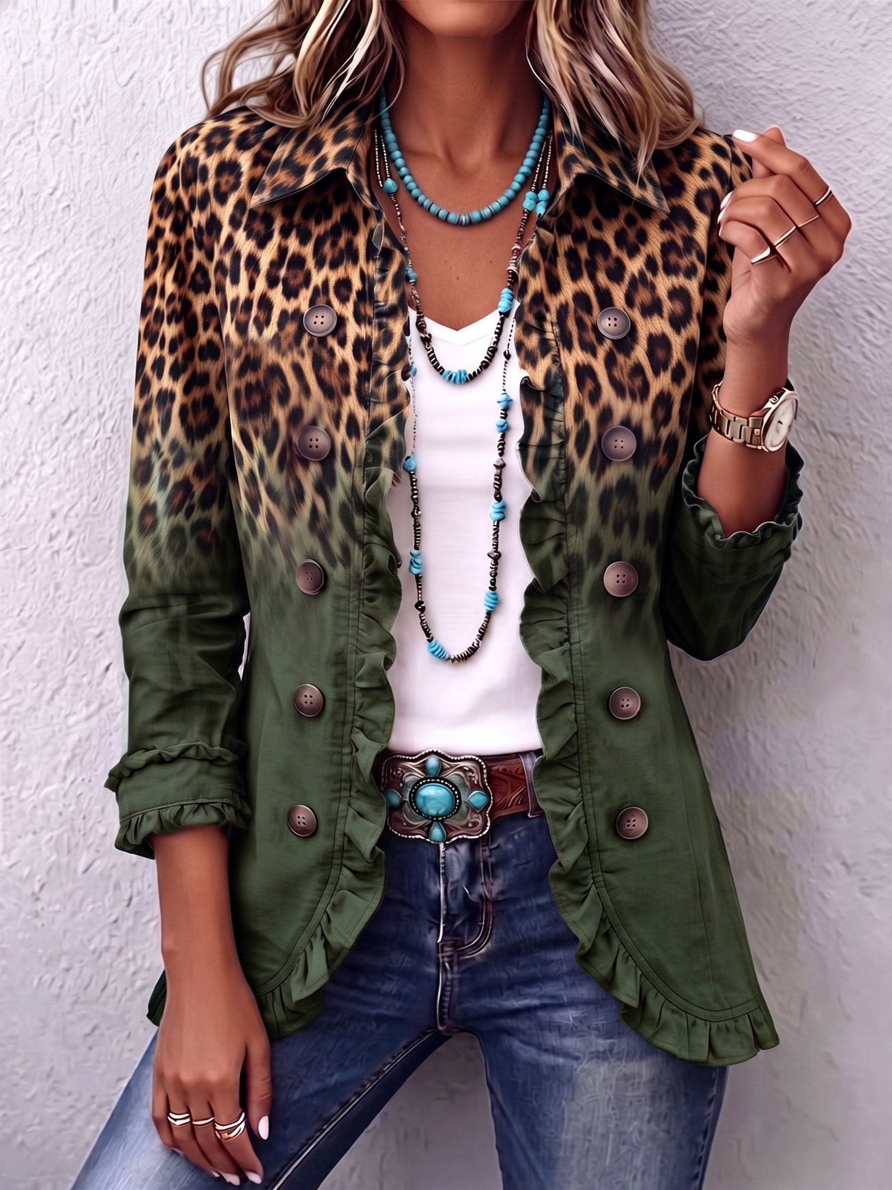 Dominique | Luipaard Ombré Ruches Blazer Jas