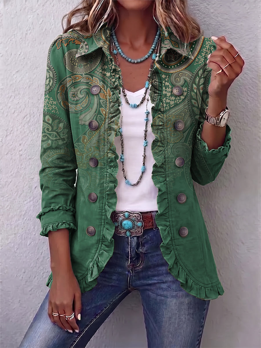 Colette | Bohemian Paisley Print Geplooide Jas