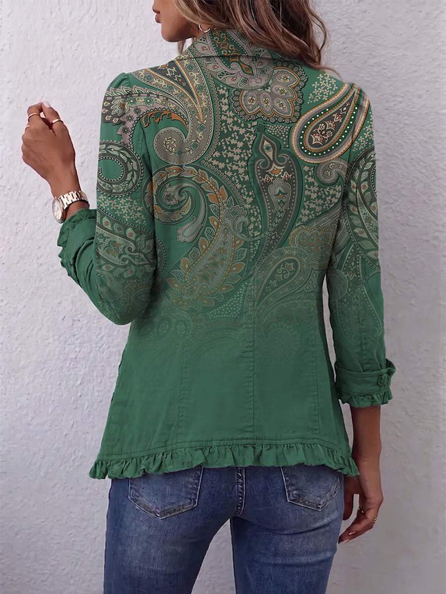 Colette | Bohemian Paisley Print Geplooide Jas