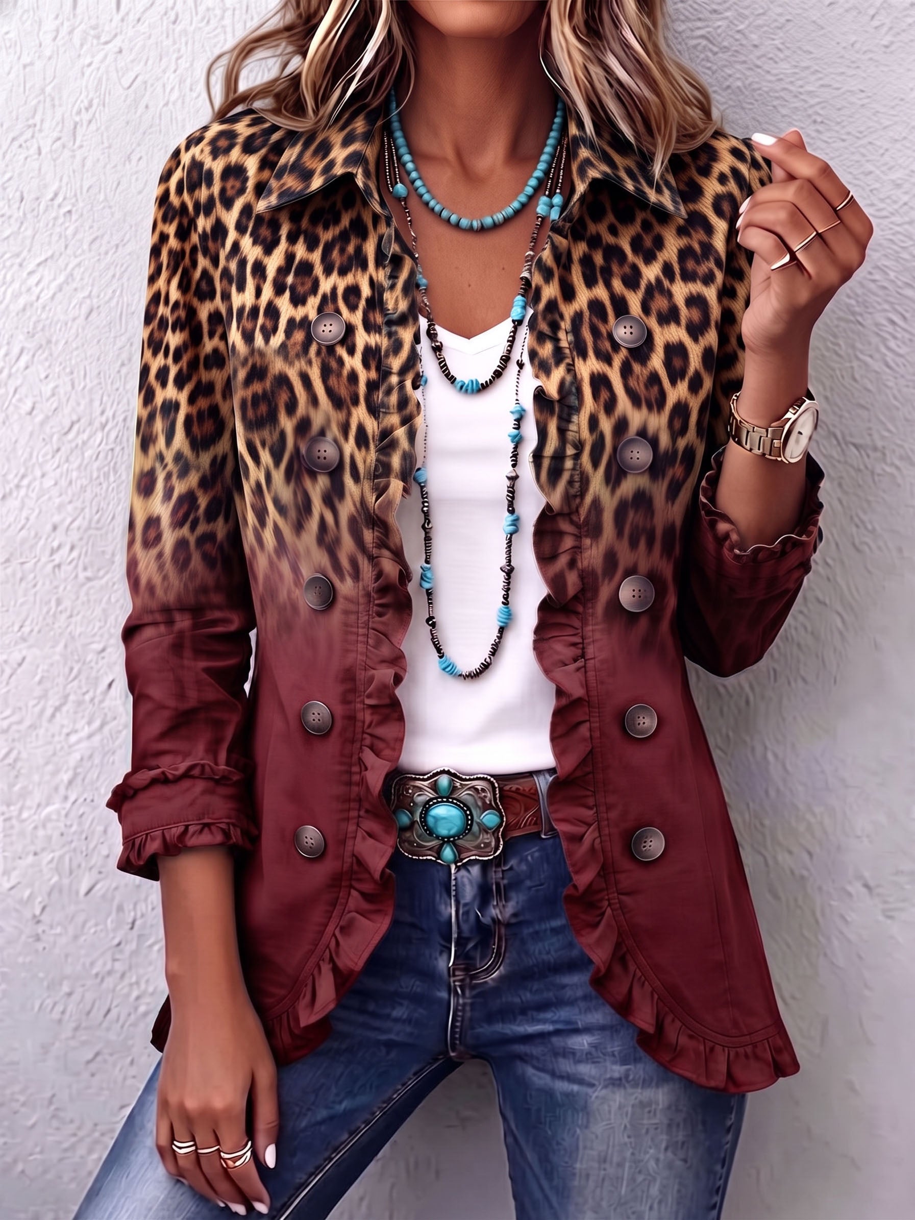 Dominique | Luipaard Ombré Ruches Blazer Jas