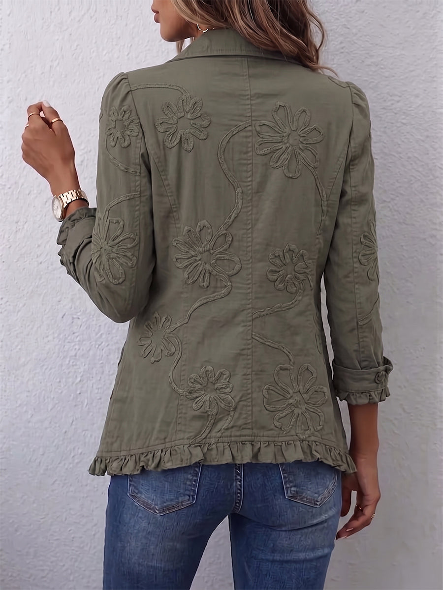 Lisette | Boho-Chic Bloemen Geborduurde Utility Ruches Jas