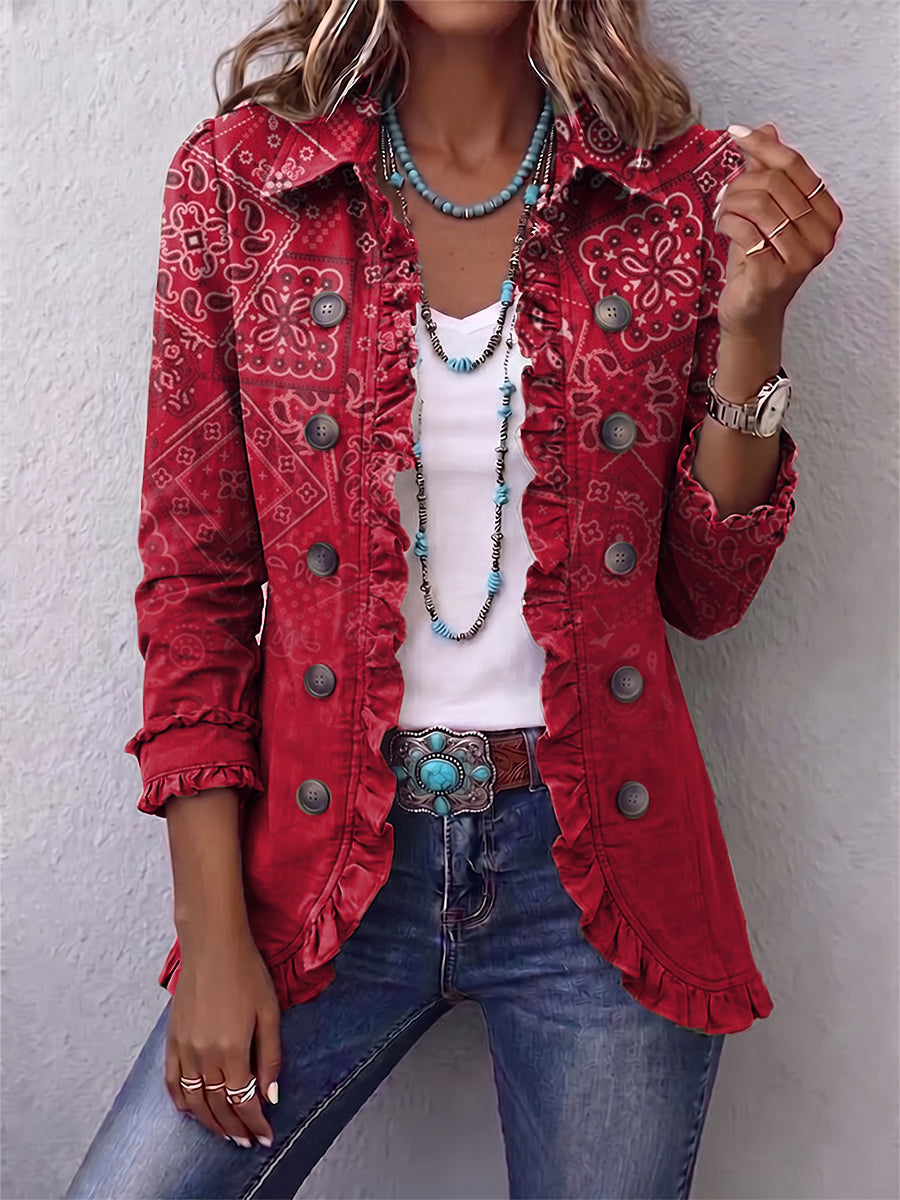 Paulette | Bohemian Paisley Ombré Print Geplooide Jas