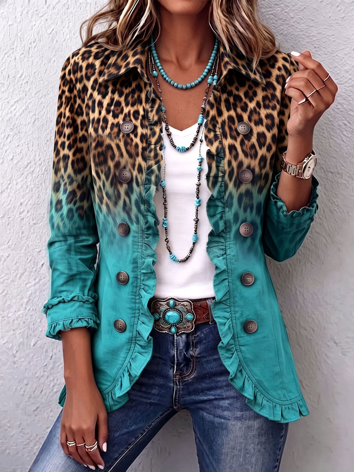 Dominique | Luipaard Ombré Ruches Blazer Jas