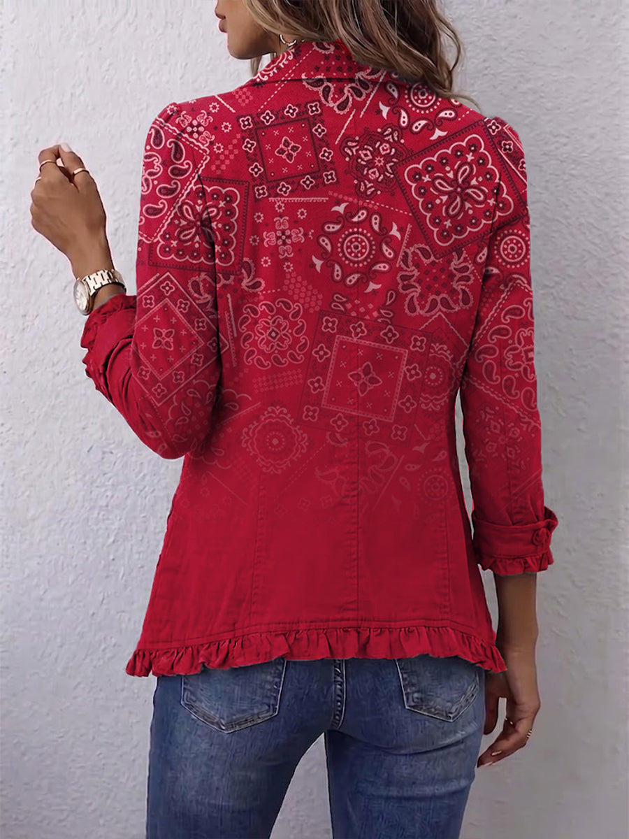 Paulette | Bohemian Paisley Ombré Print Geplooide Jas