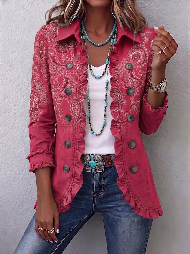 Henriette | Vintage Paisley Print Geplooide Jas