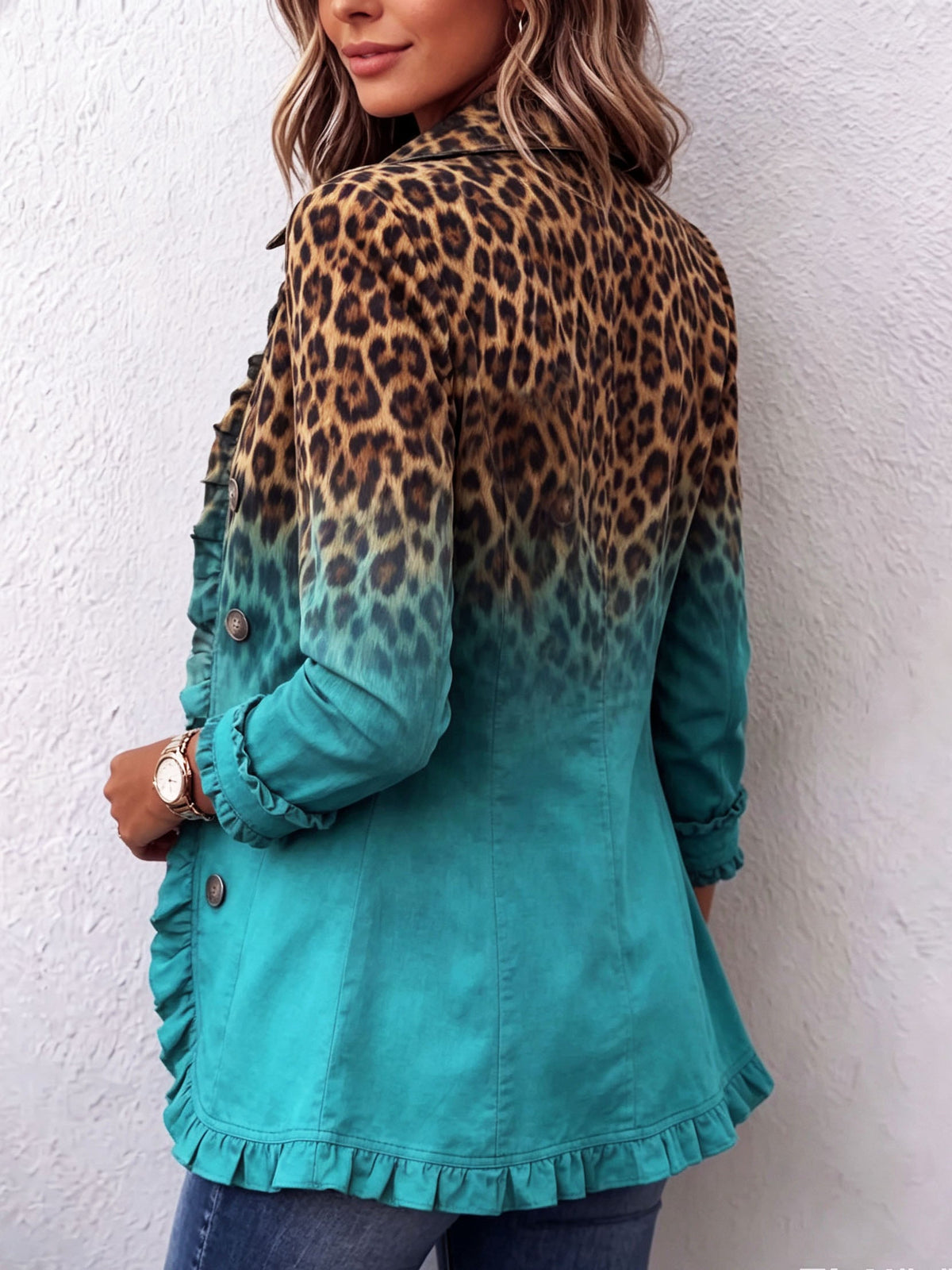 Dominique | Luipaard Ombré Ruches Blazer Jas