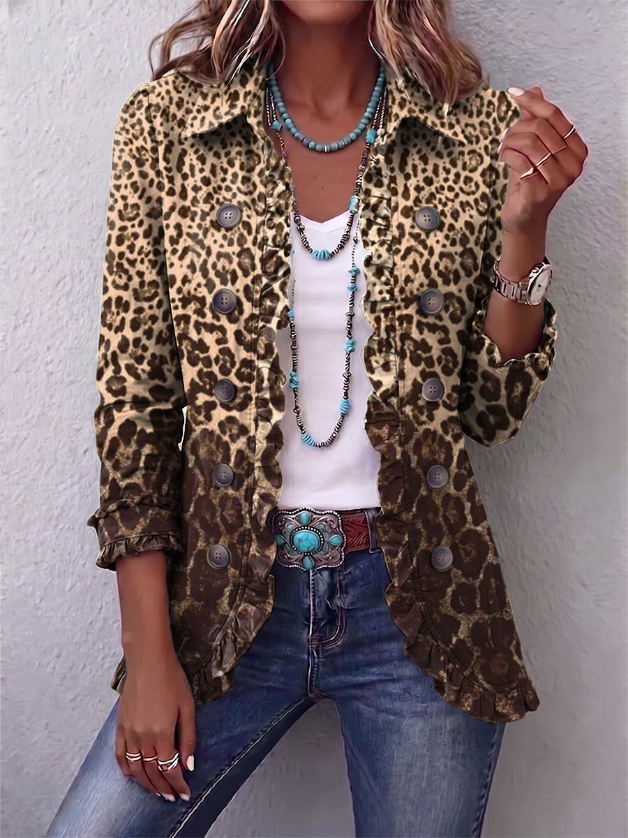 Jacqueline | Luipaard Print Geplooide Jas
