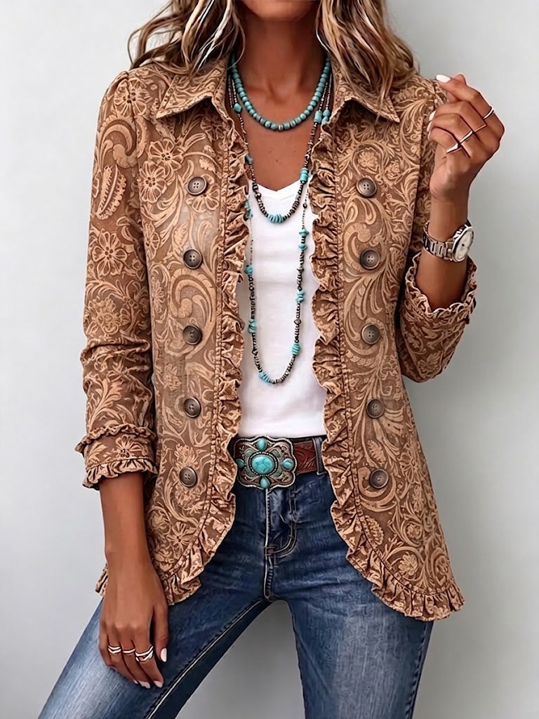 Suzanne | Vintage Bohemian Bloemen Print Geplooide Jas