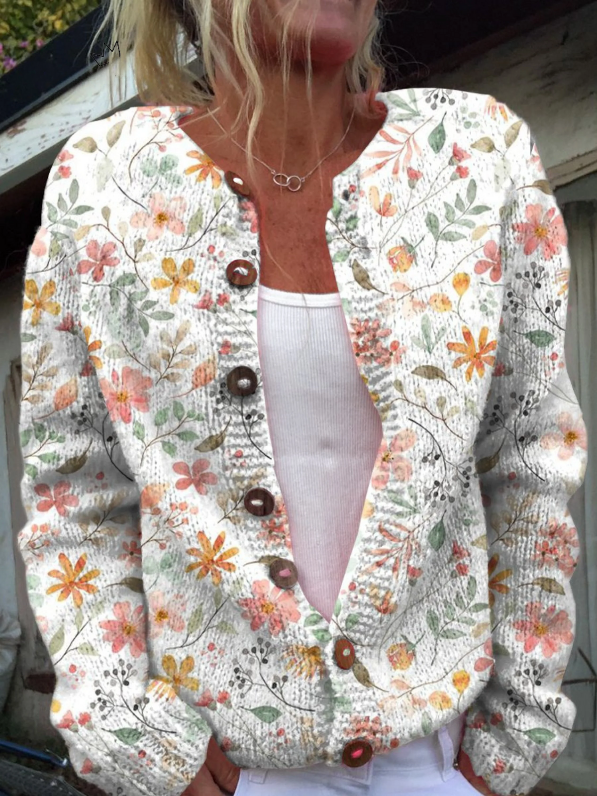 Dominique | Frisse Kleine Bloemen Print Knoop Vest