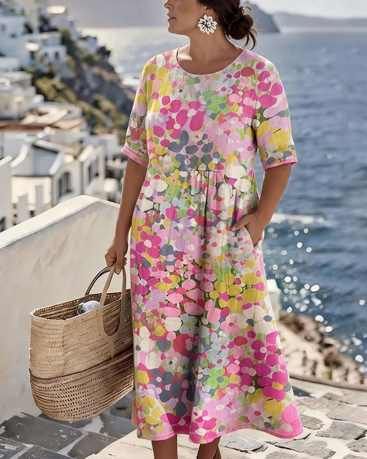 ALENA™ - ELEGANTE ZOMERLIJKE MIDI-JURK MET BLOEMENPATROON